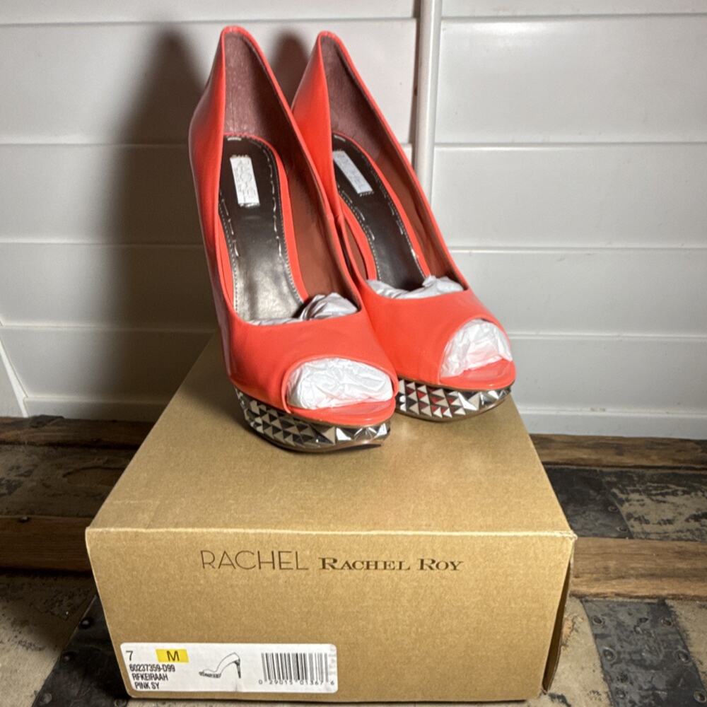 Rachel Roy Studded Stiletto Pumps Slip On Pink Peep Toe Women's Solid 7M